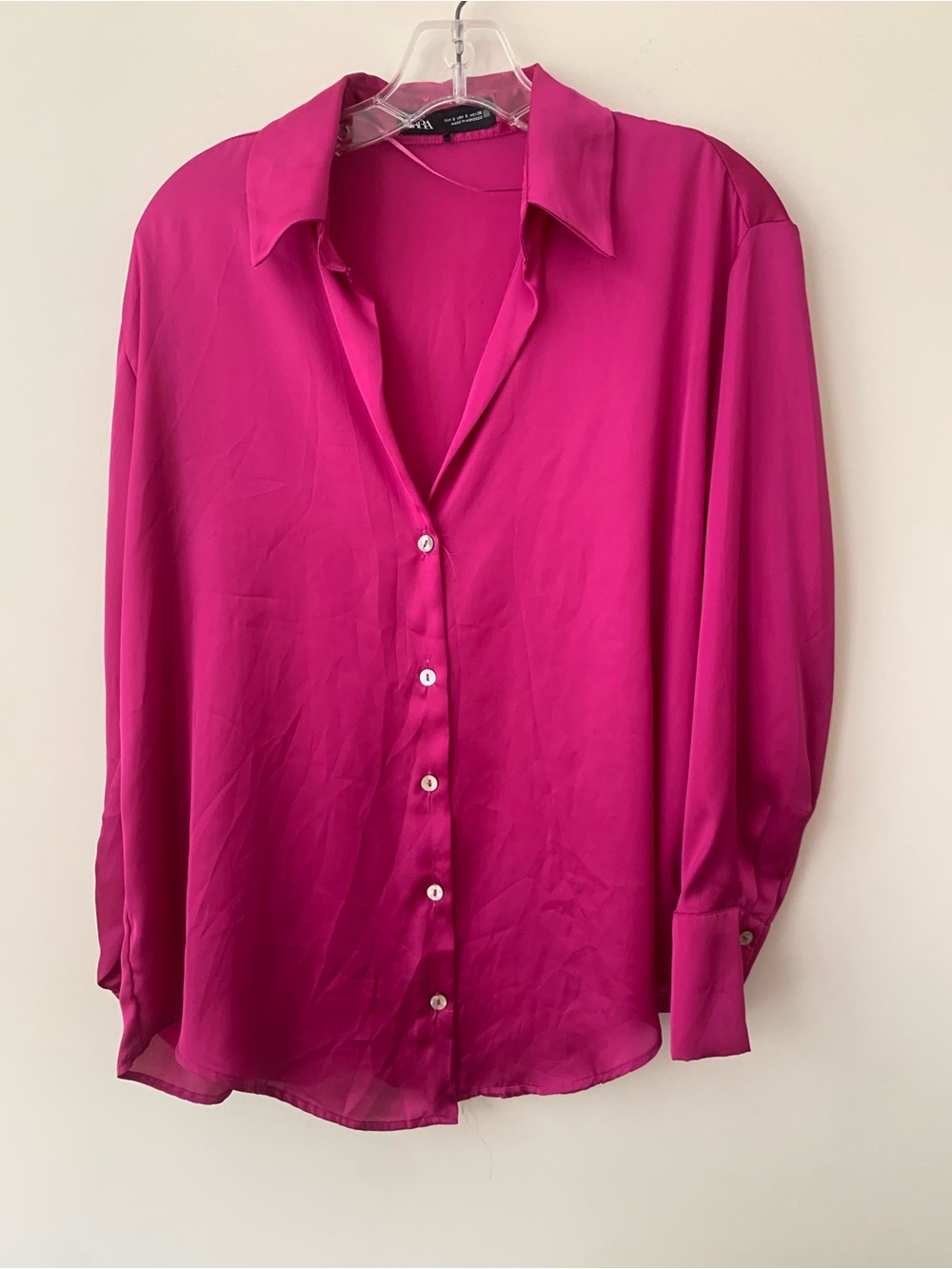 Zara Small Classic Button-Front Women's Blouse - Fuchsia Pink